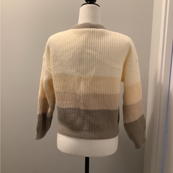 Striped Cream and Gray Women's Sweater - Picture 2 of 5